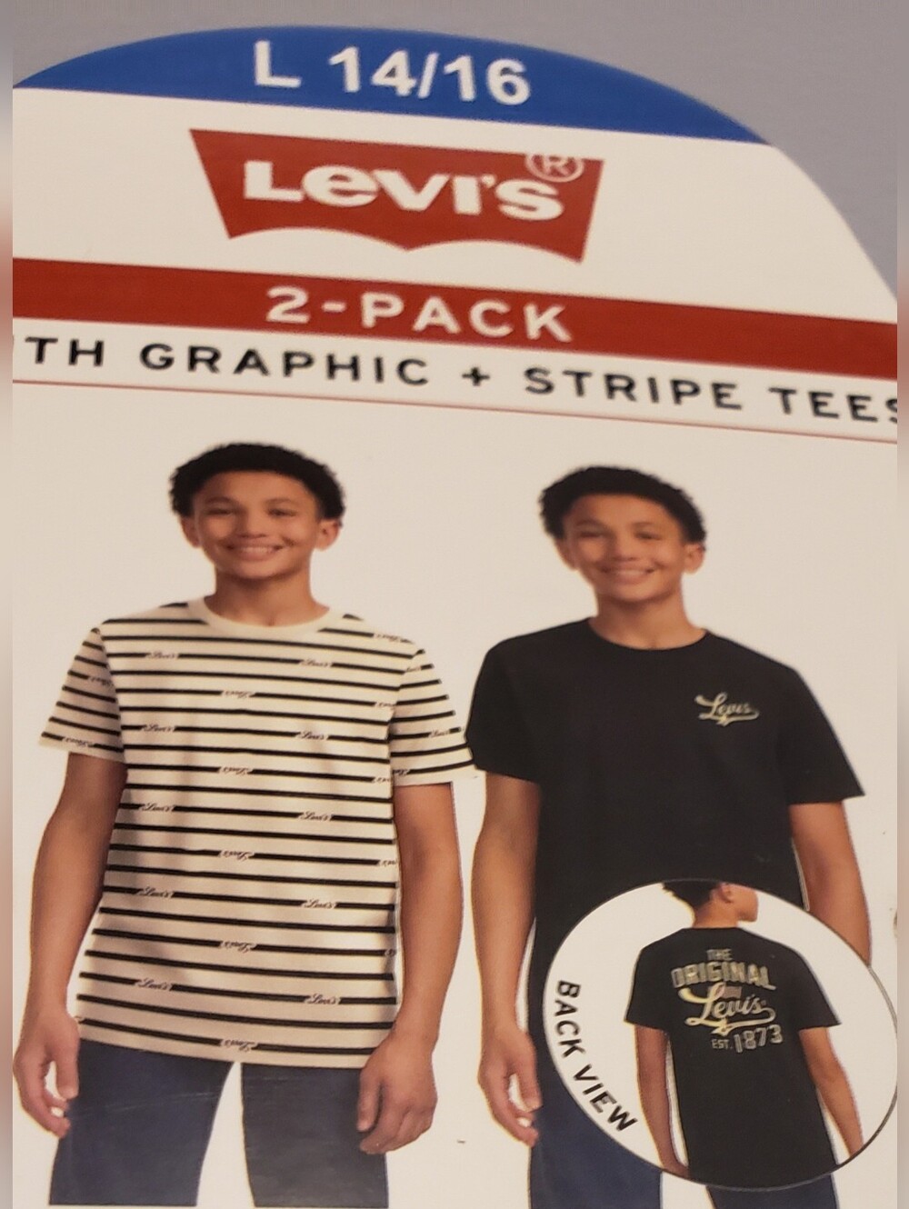 NWT Sz L 14/16 BOYS Authentic LEVI'S 2-pack Knit SS T-shirts, Classic Cool!